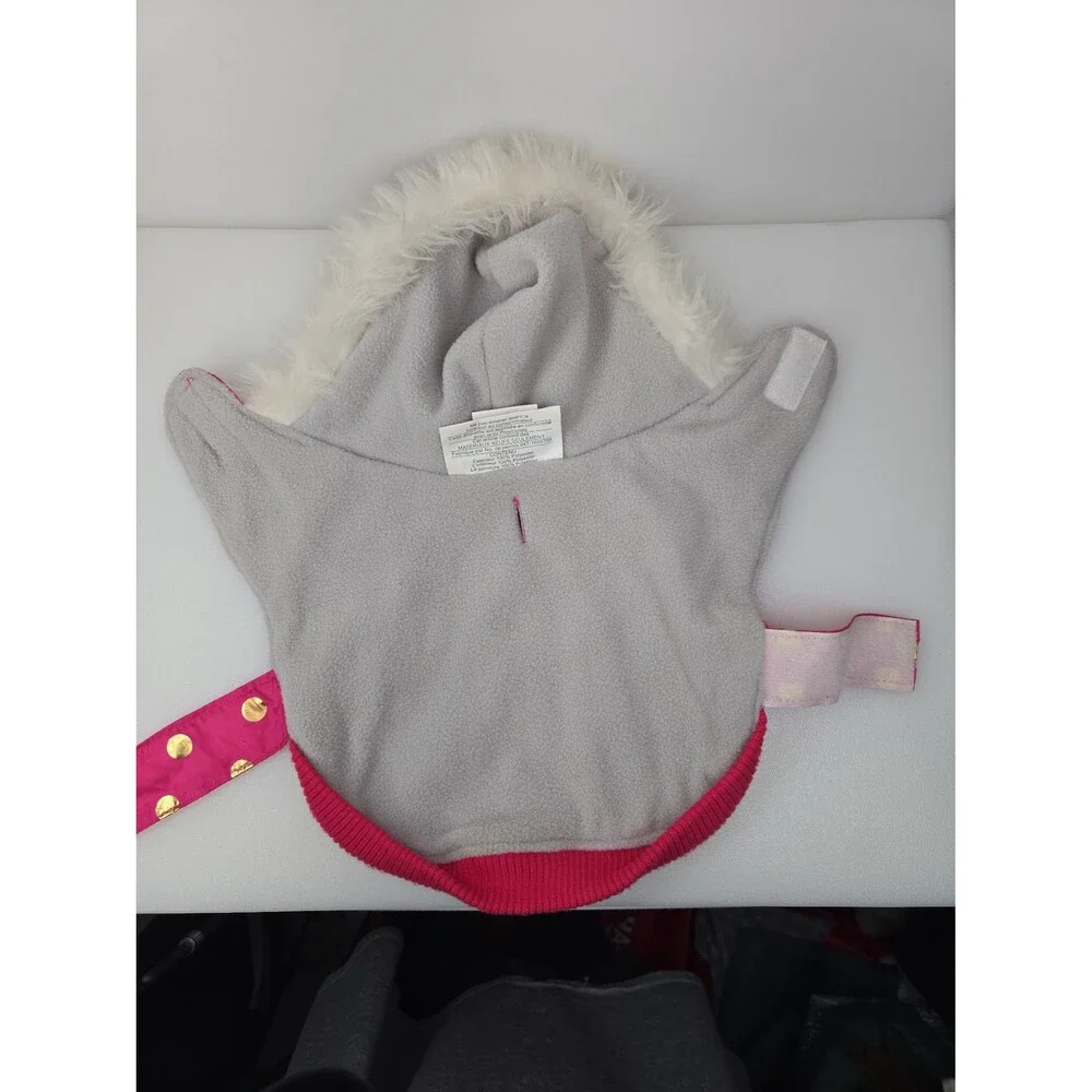 Top Paw Pink Dog Coat Ruffled Gold Metallic Dots Puffy Fleece Lined Hoodie Small